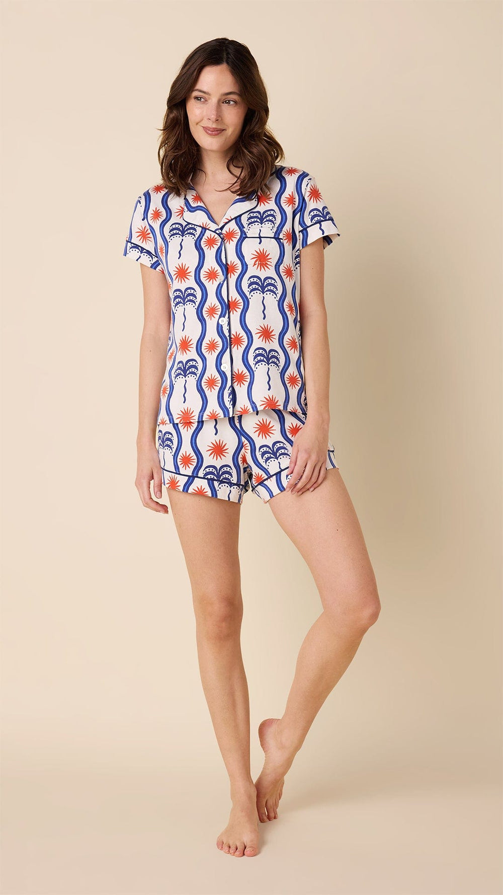 Red, White & Breeze Pima Knit Short Set Hover White