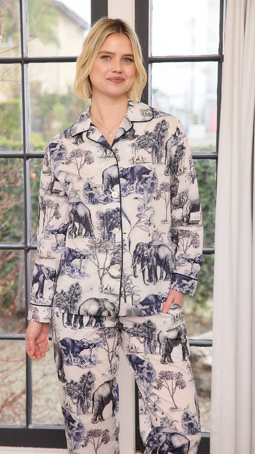 Safari Toile Luxe Pima Cotton Pajama - Blue Main White