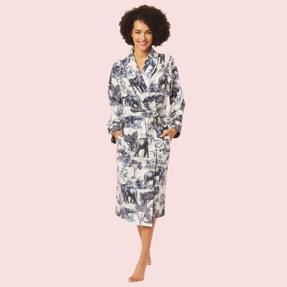 Safari Toile Luxe Pima Shawl Robe Main White