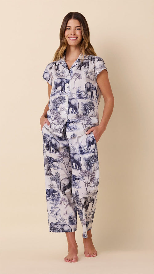 Safari Toile Luxe Pima Capri Hover White