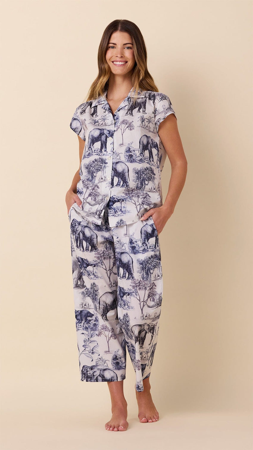 Safari Toile Luxe Pima Capri Hover White