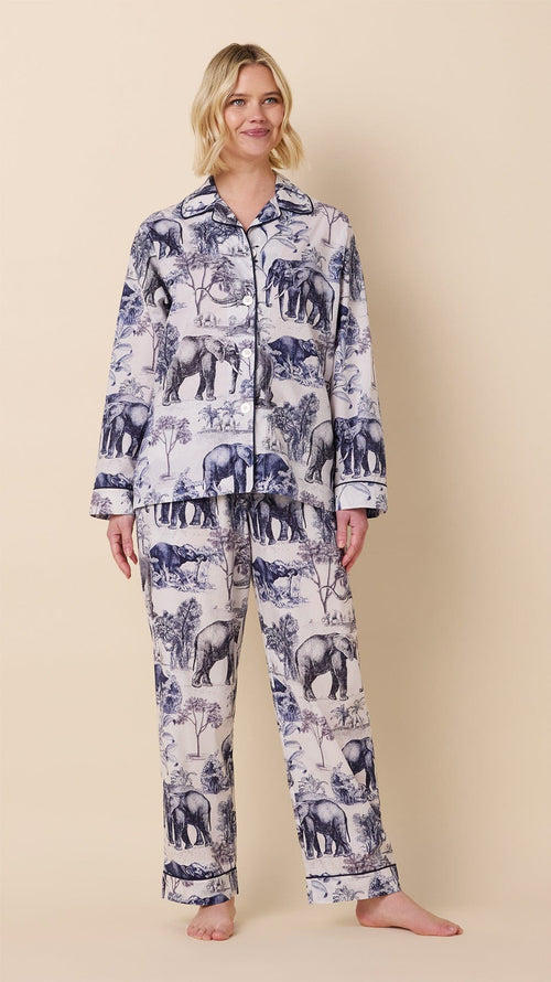 Safari Toile Luxe Pima Cotton Pajama - Blue Extra White