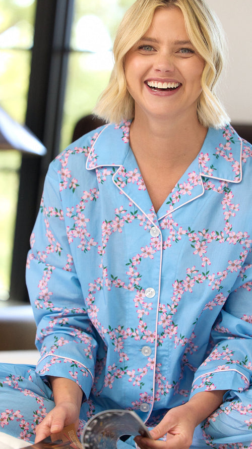 Skyblush Garland Voile Pajama Wide Blue