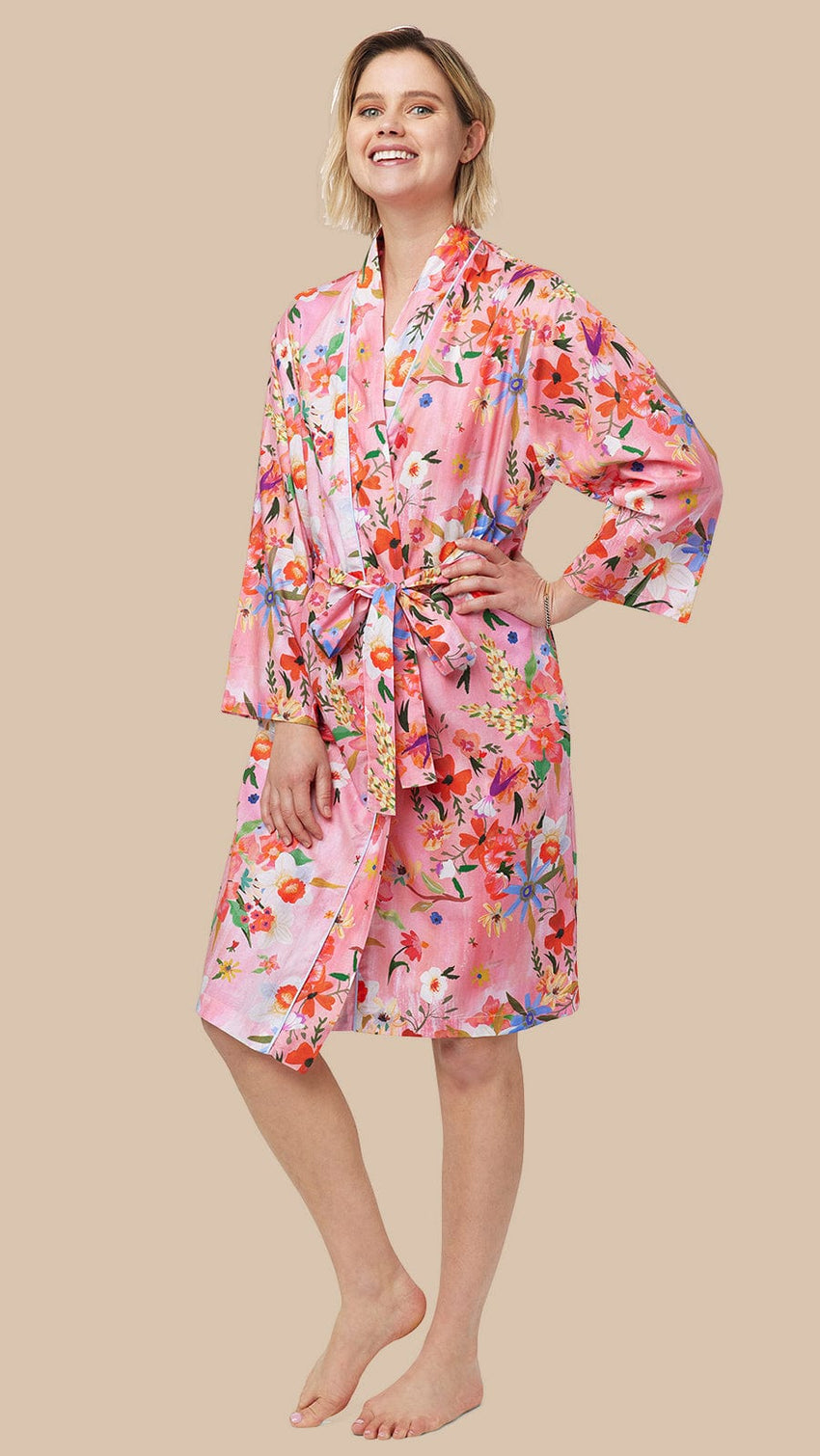 Spring Fling Luxe Pima Kimono Robe Main Pink