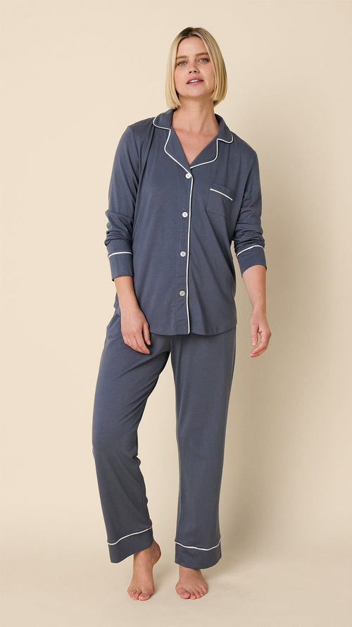 Classic Pima Knit Long-Sleeved Pajama - Steel Grey Extra Steel Blue