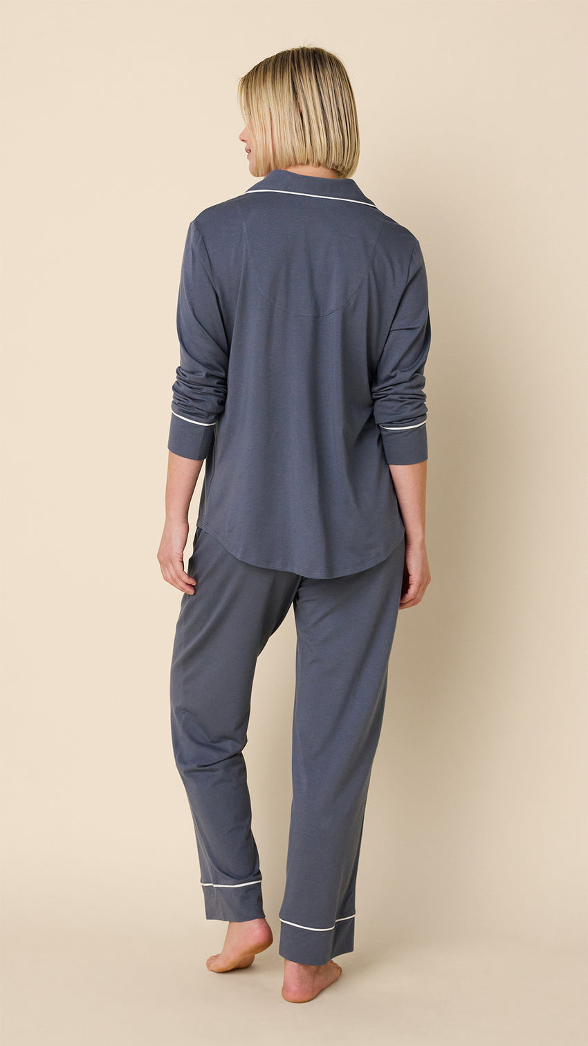 Classic Pima Knit Long-Sleeved Pajama - Steel Blue Hover Steel Blue