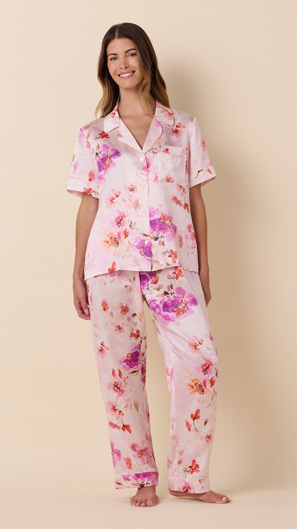 Morning in Savannah Short-Sleeved Silk Pajama Extra Pink