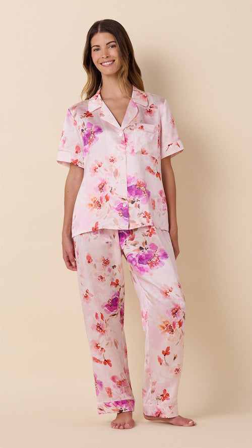 Morning in Savannah Short-Sleeved Silk Pajama Extra Pink