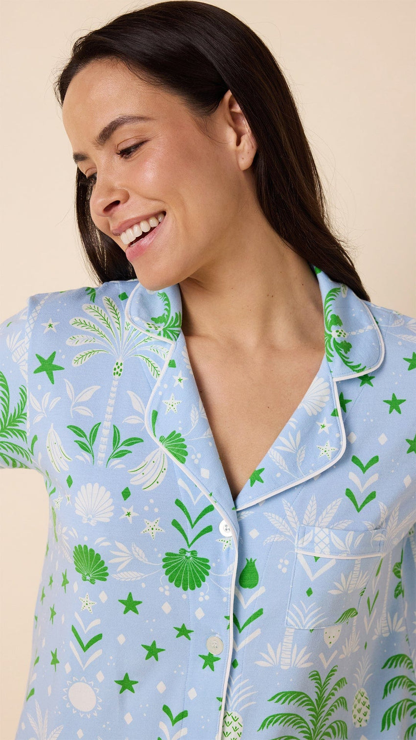 Tropicana Palm Pima Knit Short Set Wide Blue