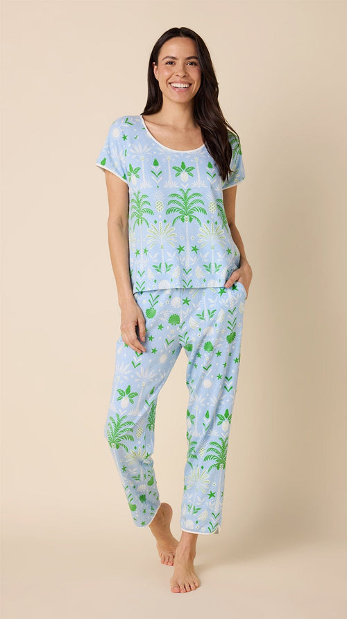 Tropicana Palm Pima Knit Short-Sleeved Simple Set Main Blue
