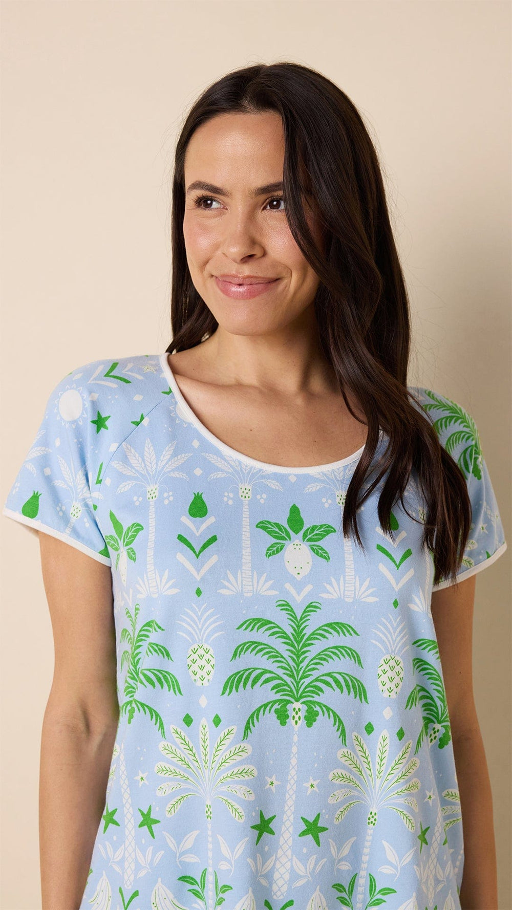 Tropicana Palm Pima Knit Short-Sleeved Simple Set Extra Blue