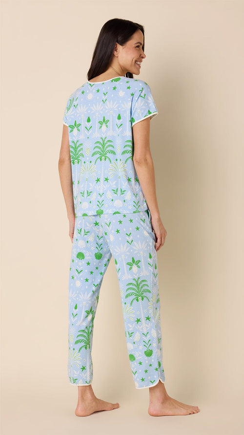 Tropicana Palm Pima Knit Short-Sleeved Simple Set Hover Blue