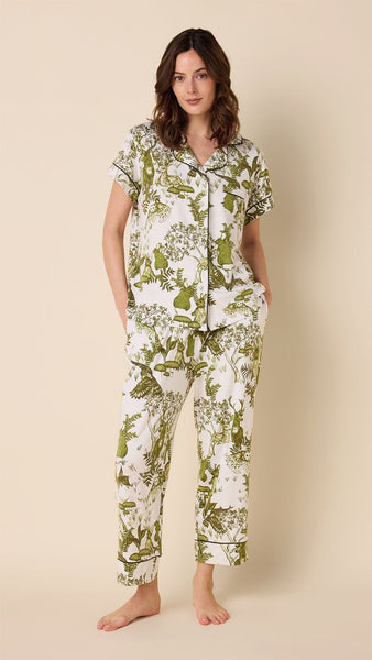 YIJIU Women's Cute Cat Print Pajama Set - Short Sleeve Top & Capri Pants, Soft Polyester, White XX-Large - View #8