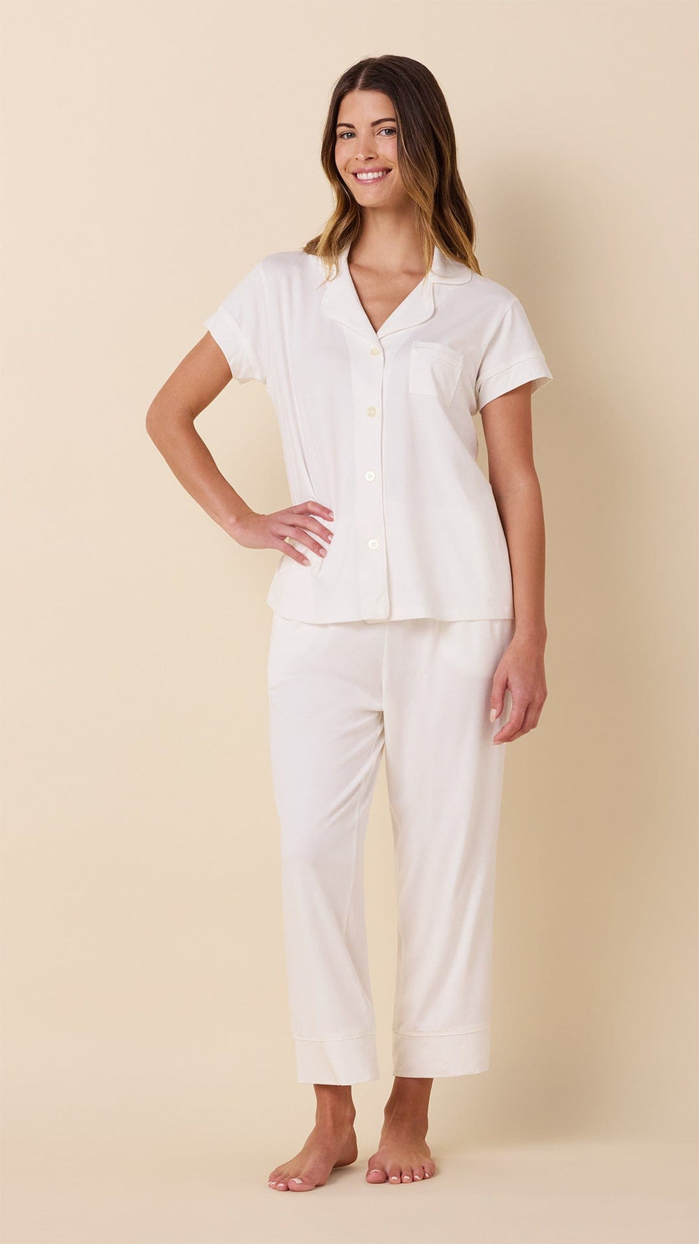 Classic Pima Knit Capri - White Main White