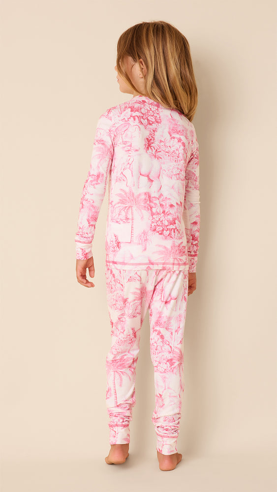 Palm Grove Toile Kids Pima Knit Pajama Hover White