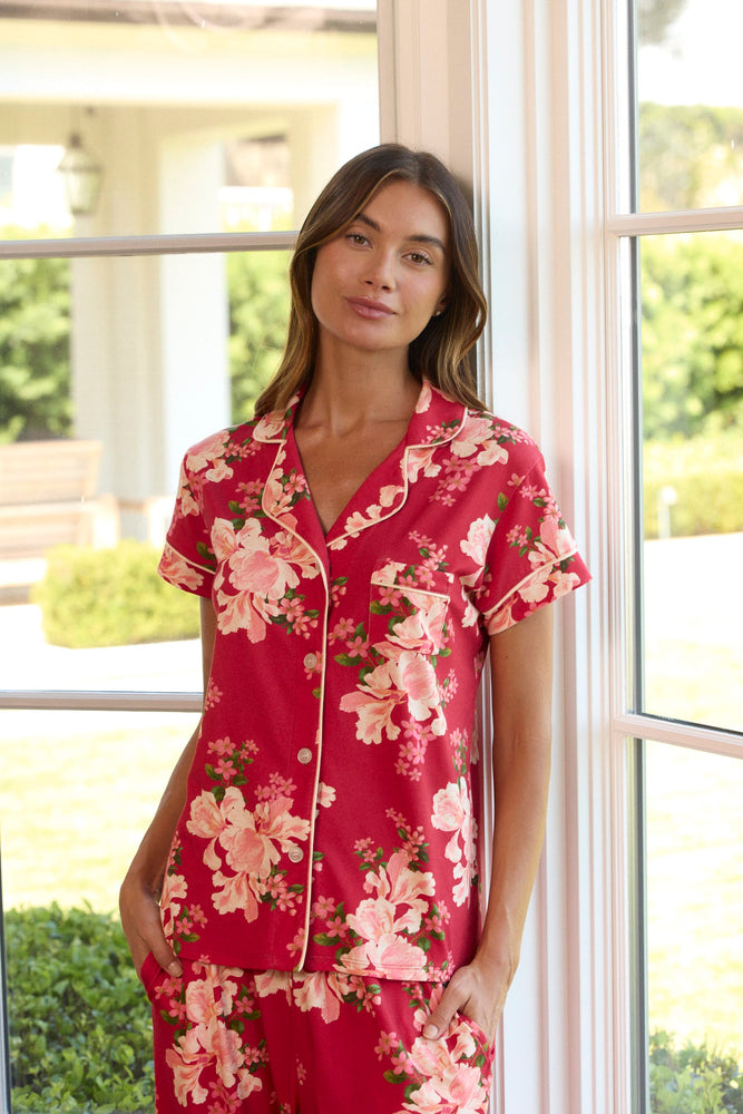 Fete Florale Pima Knit Capri Main Red