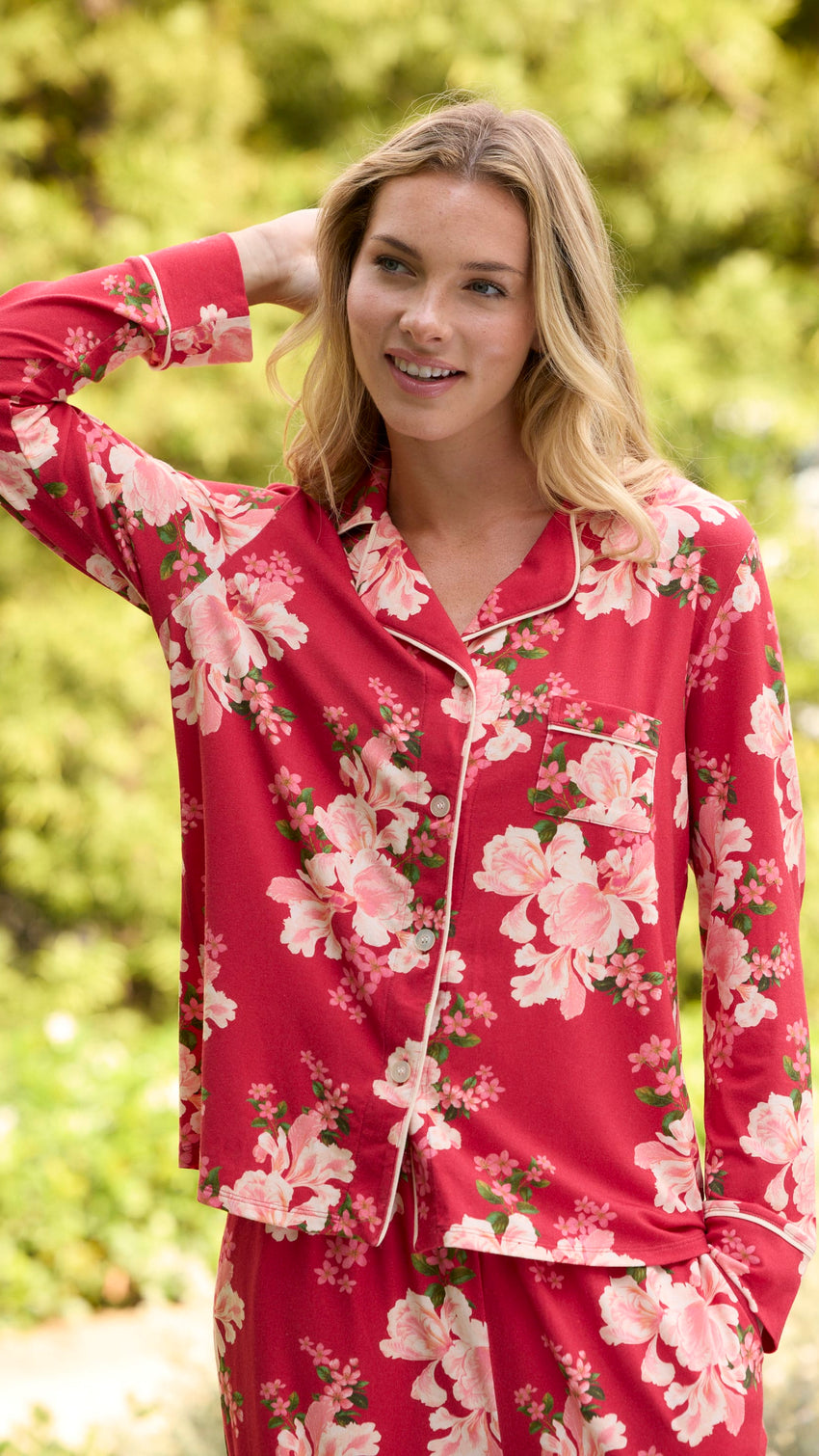 Fete Florale Pima Knit Long-Sleeved Pajama Main Red