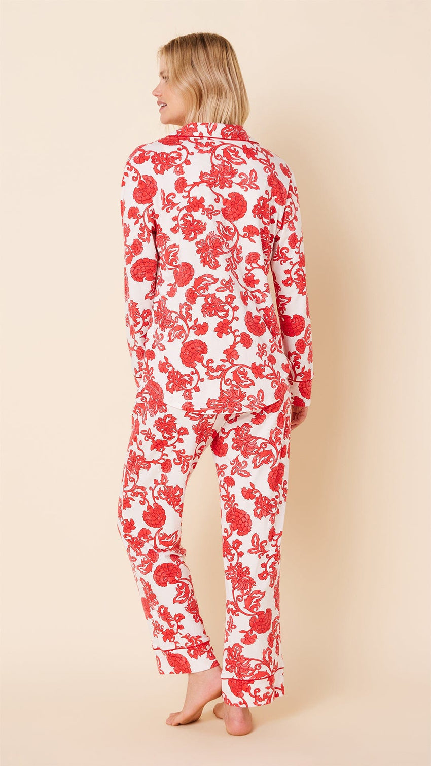 Chrysantheme Pima Knit Pajama - Red Hover Red