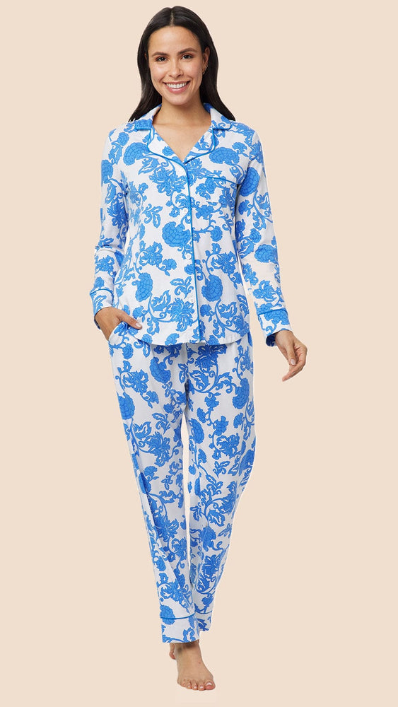 Chrysantheme Pima Knit Pajama - Blue Main White