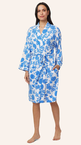 Chrysantheme Pima Knit Kimono Robe - Blue