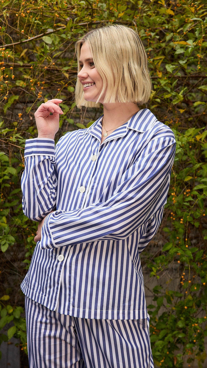 Classic Stripe Luxe Pima Long-Sleeved Pajama - Navy Main Navy