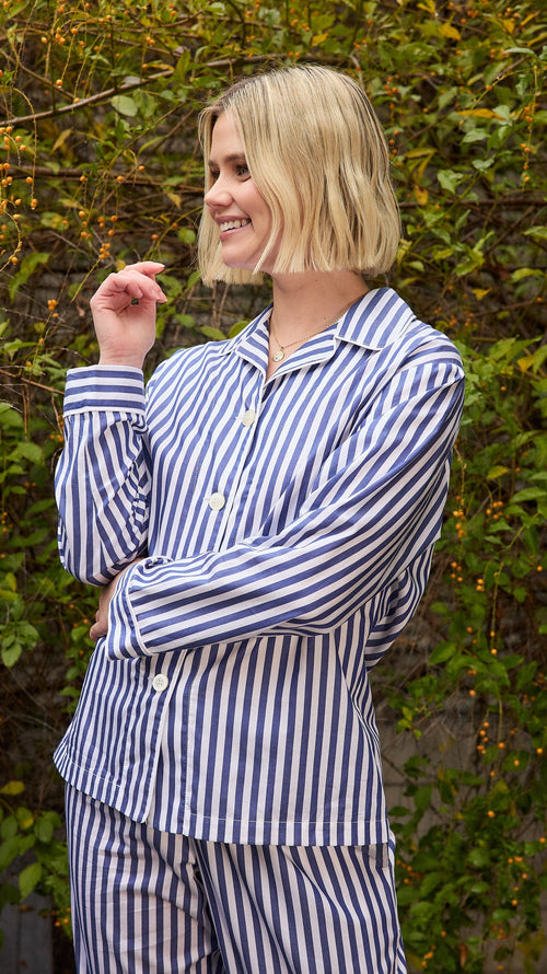 Classic Stripe Luxe Pima Long-Sleeved Pajama - Navy Main Navy