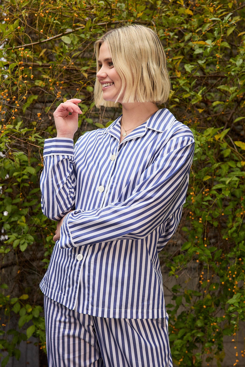 Classic Stripe Luxe Pima Long-Sleeved Pajama - Navy Main Navy