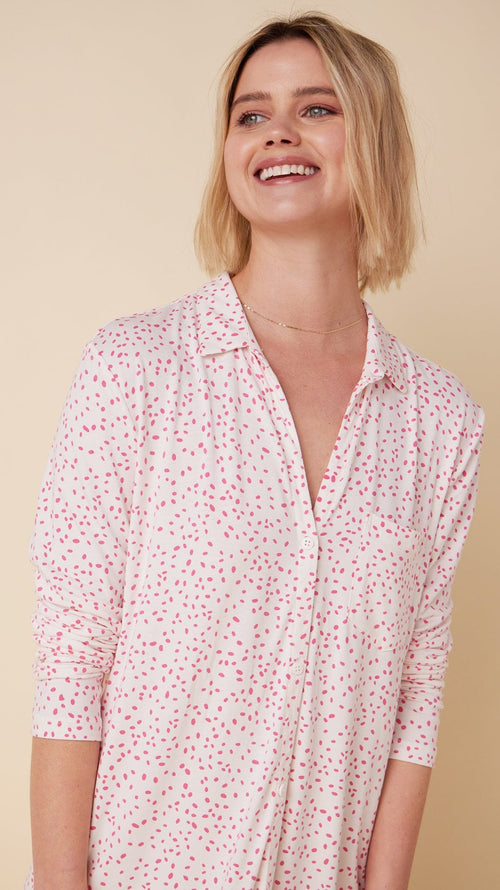 Confetti Dot Pima Knit Night Shirt - Raspberry Main Raspberry