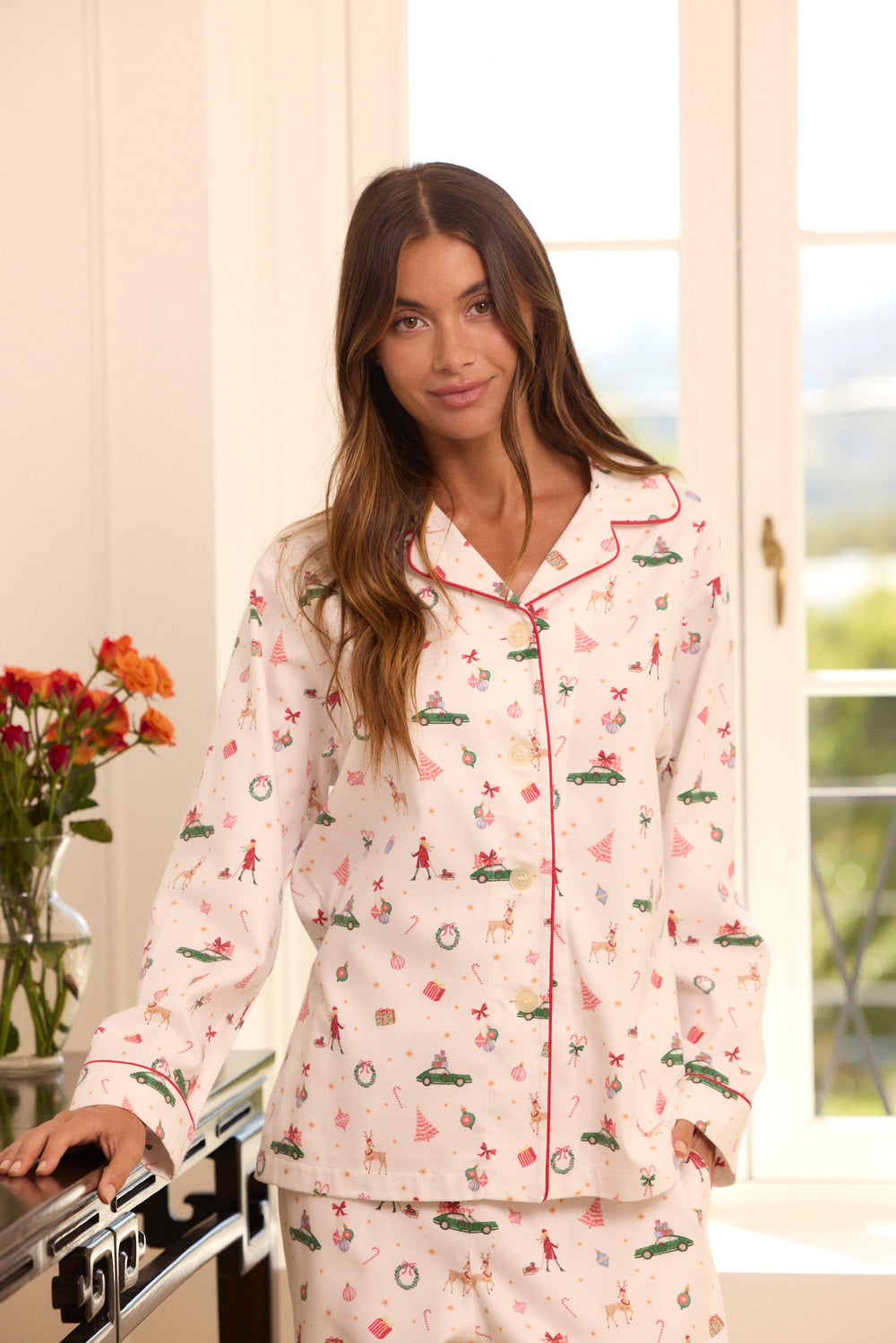 A Merry Little Stroll Flannel Long-Sleeved Pajama Main White
