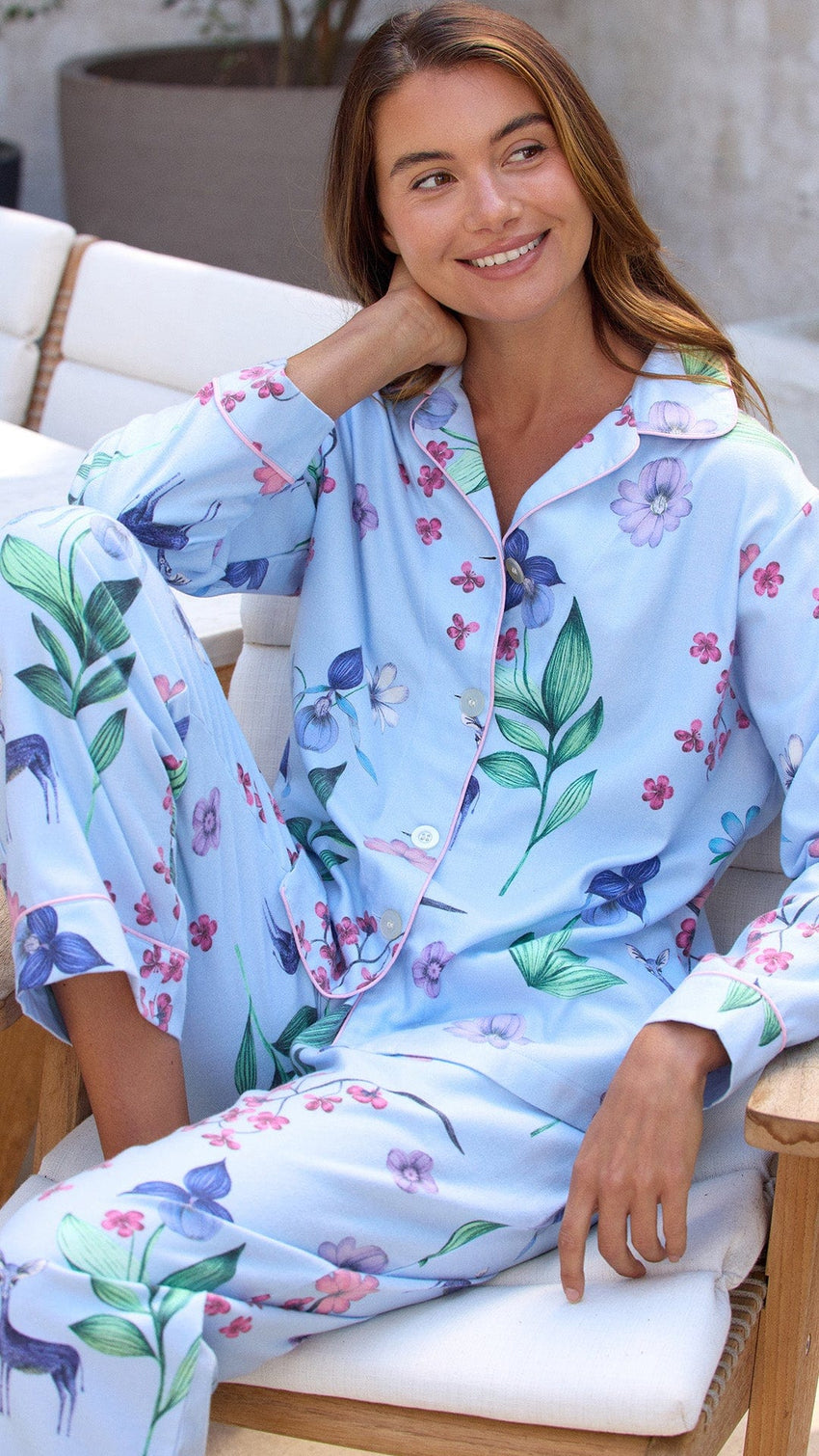 Deerly Flannel Pajama Hover Wide Blue