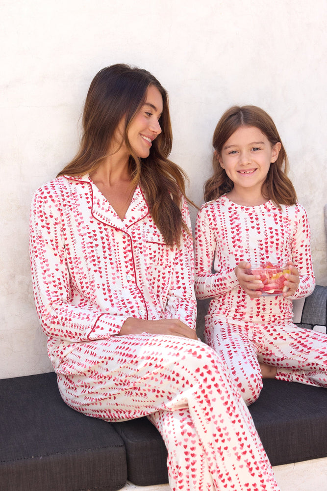 Dreamy Hearts Pima Knit Kids Pajama - White Wide White