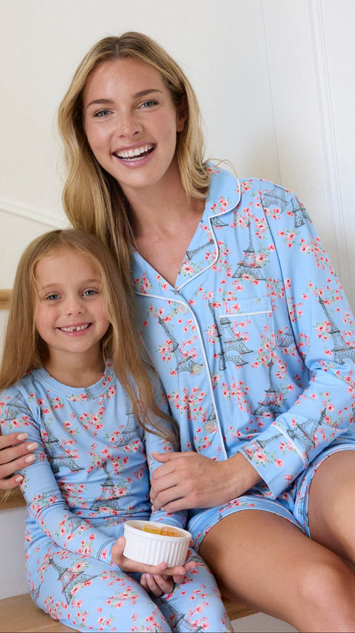 Petals Over Paris Pima Knit Kid's Pullover Set Wide Blue