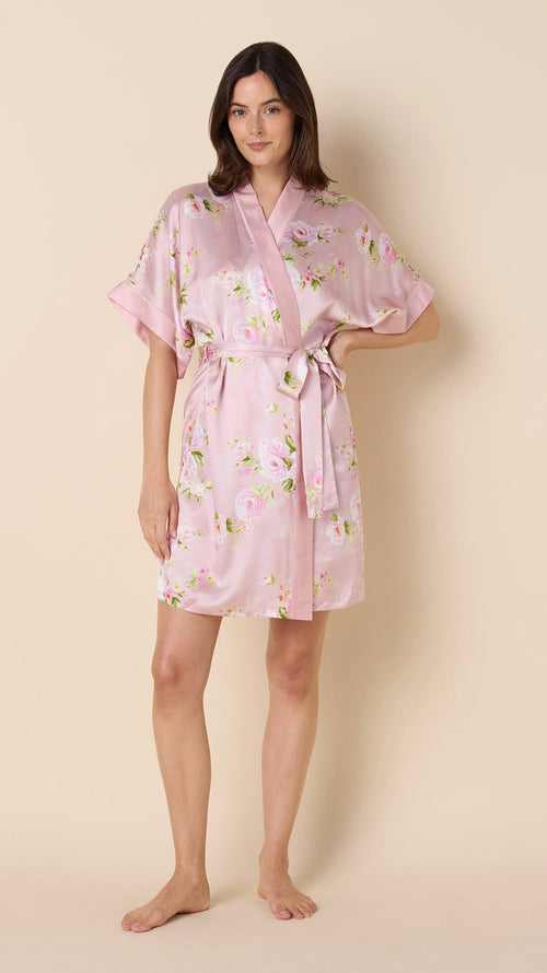 Eden Rose Silk Kimono Robe - Pink The Cat's Pajamas Eden Rose Silk Kimono Robe - Pink The Cat's Pajamas