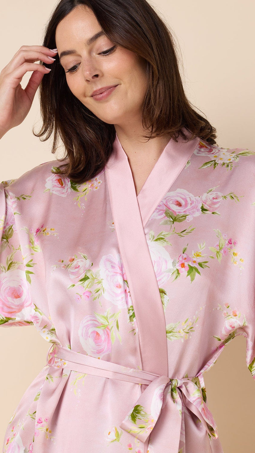 Eden Rose Silk Kimono Robe - Pink Hover Pink