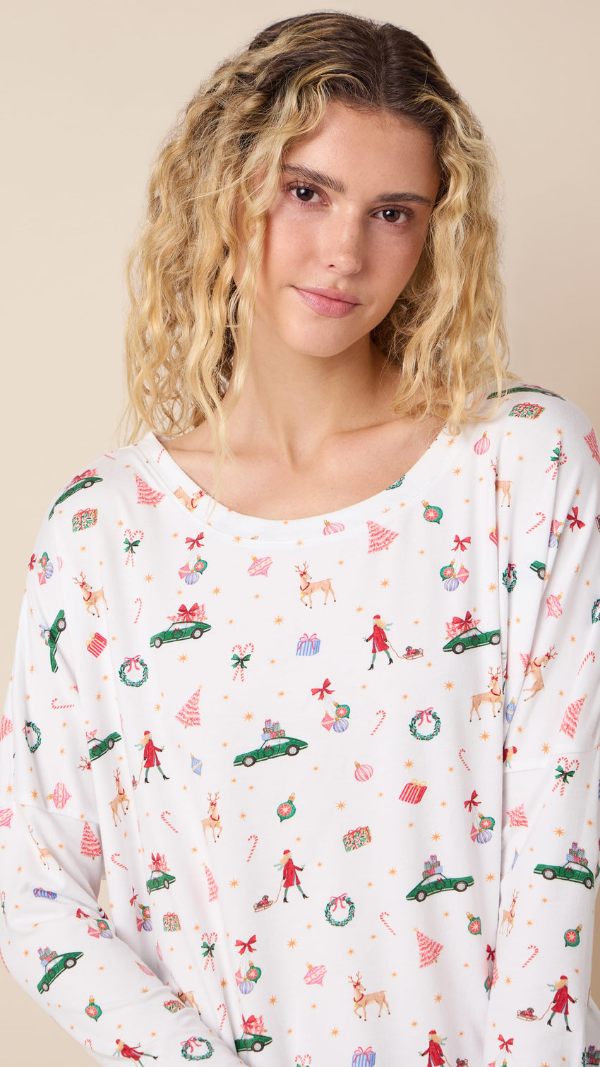 A Merry Little Stroll Pima Knit Pullover Set Wide White