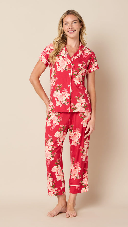 Fete Florale Pima Knit Capri Hover Red