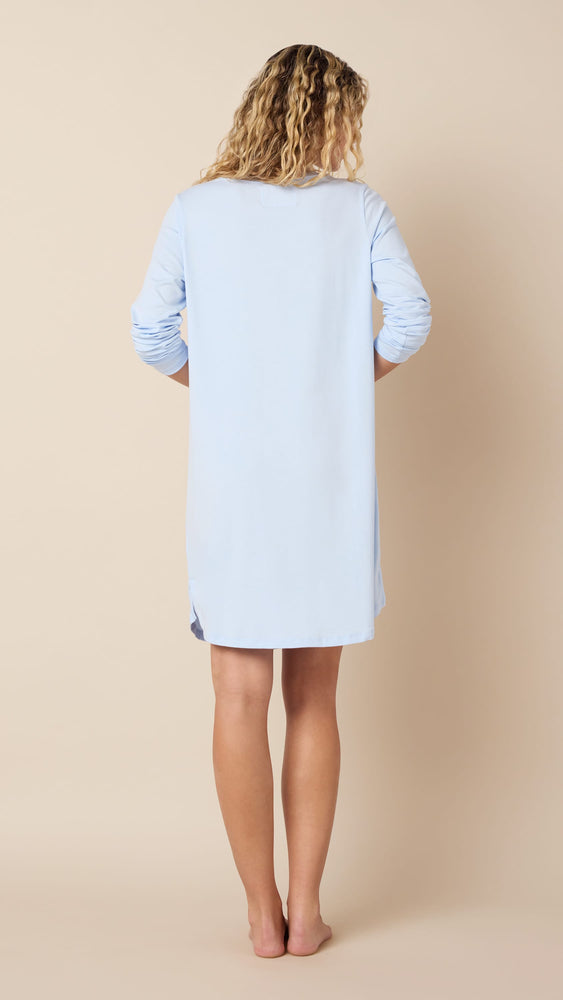 Classic Pima Knit Long-Sleeved Sleep Shirt - Powder Blue Extra Powder Blue