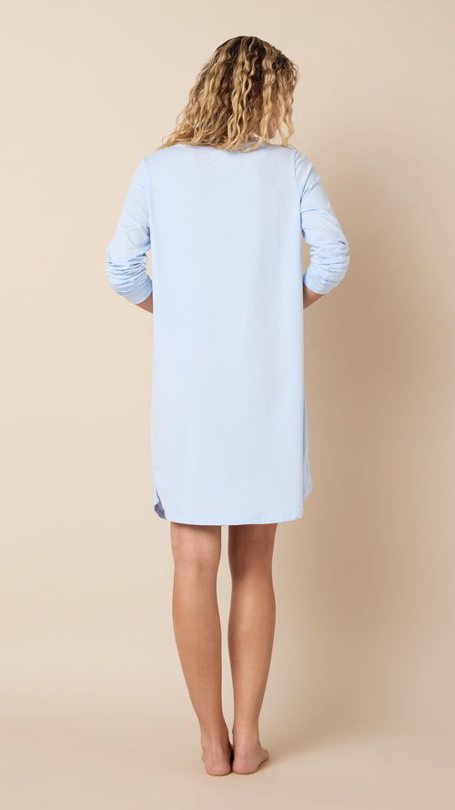 Classic Pima Knit Long-Sleeved Sleep Shirt - Powder Blue Extra Powder Blue