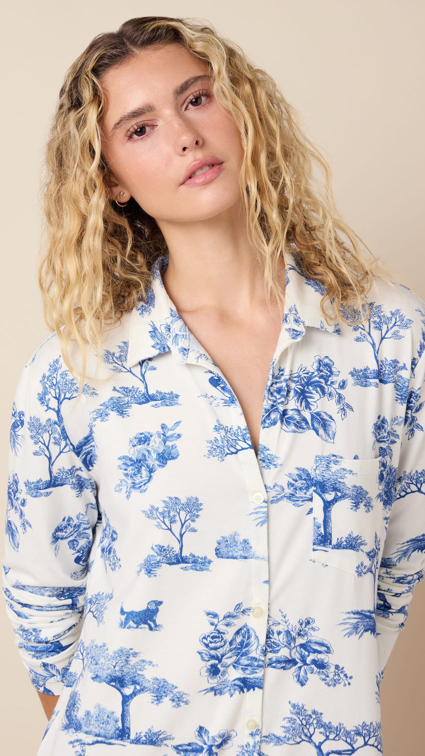 Field & Feather Pima Knit Night Shirt Wide White