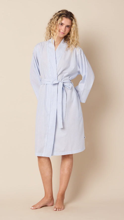 Simple Stripe Luxe Pima Kimono Robe Main White
