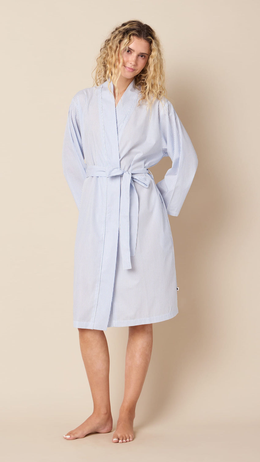 Simple Stripe Luxe Pima Kimono Robe Main White