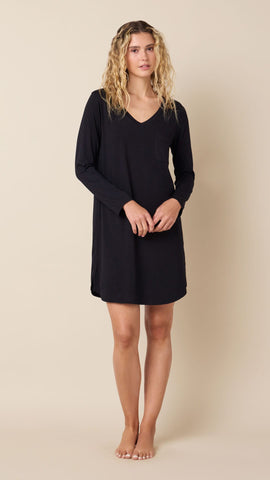 Classic Pima Knit Long-Sleeved Sleep Shirt - Midnight