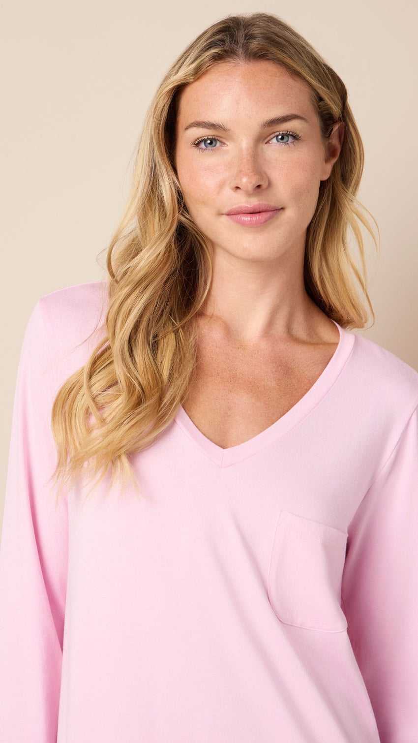 Classic Pima Knit Long-Sleeved Sleep Shirt - Pink Moment Hover Pink Moment