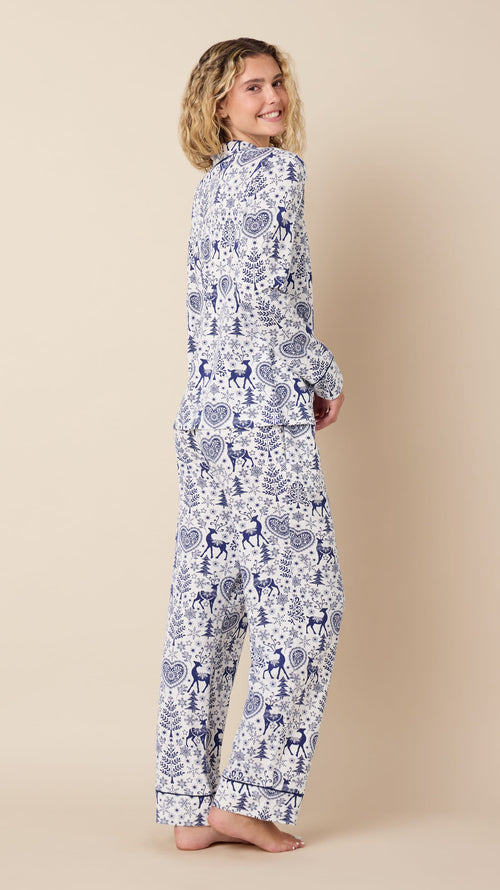 Holly Jolly Blue Pima Knit Long-Sleeved Pajama Extra Blue