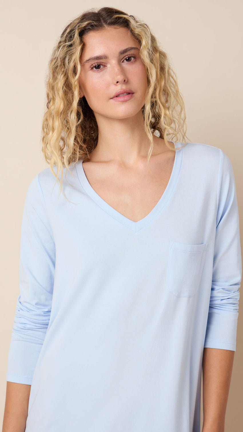 Classic Pima Knit Long-Sleeved Sleep Shirt - Powder Blue Hover Powder Blue
