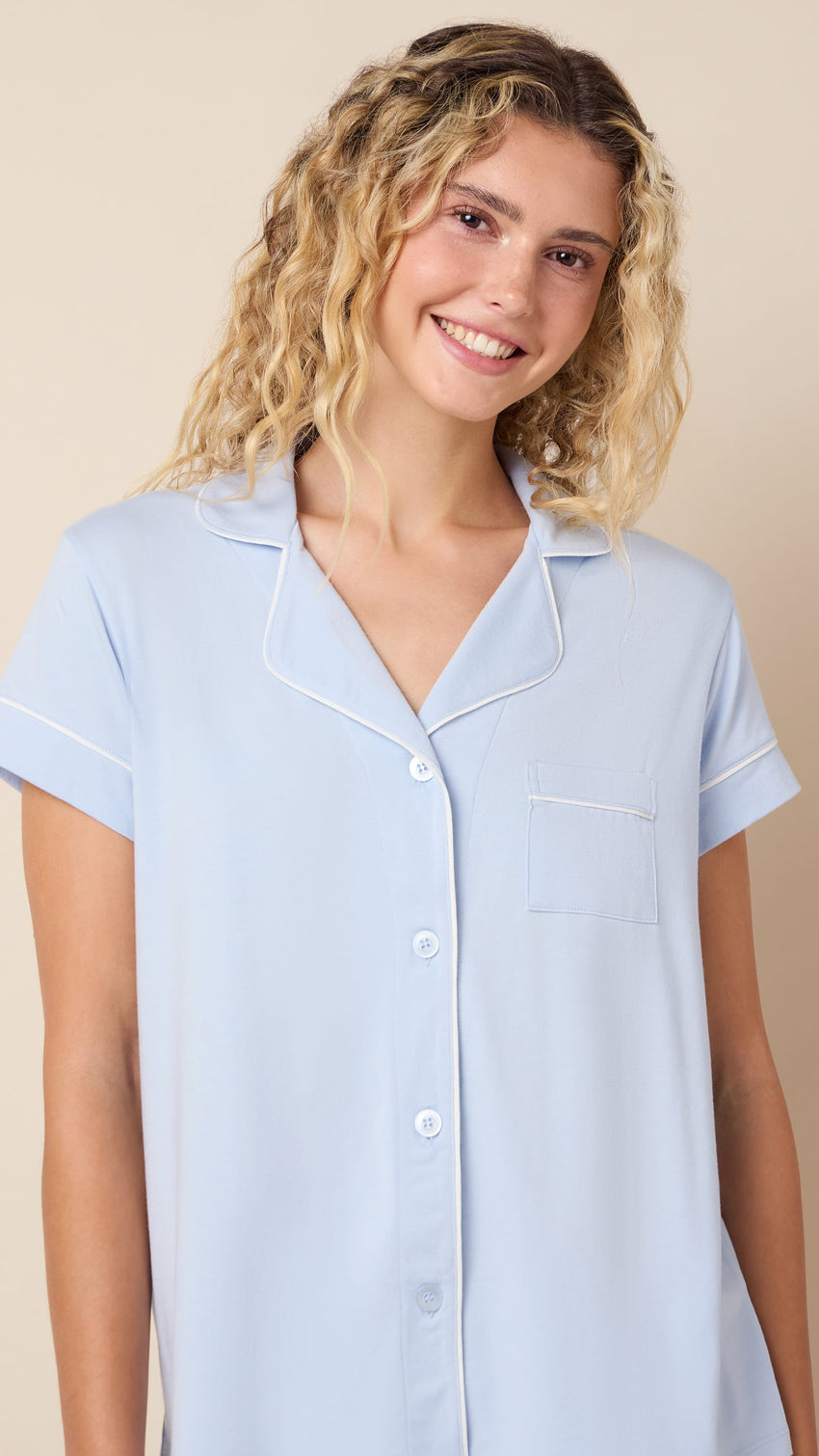 Classic Pima Knit Short Set - Powder Blue Wide Powder Blue