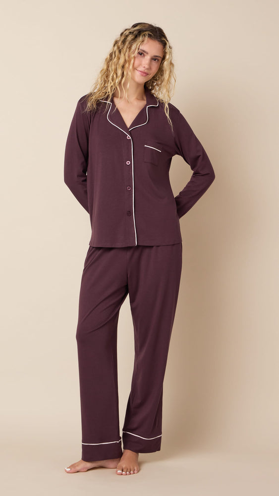Classic Pima Knit Long-Sleeved Pajama - Chocolate Cherry Hover Brown