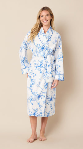 Bluebird Blossom Pima Flannel Shawl-Collar Robe