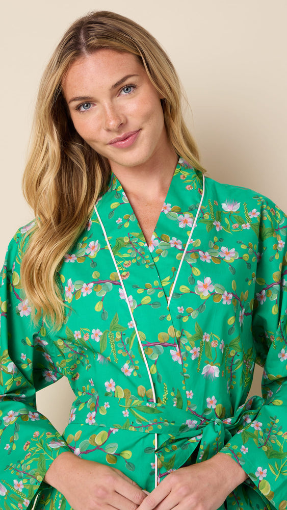 Sakura Luxe Pima Kimono Robe Wide Green