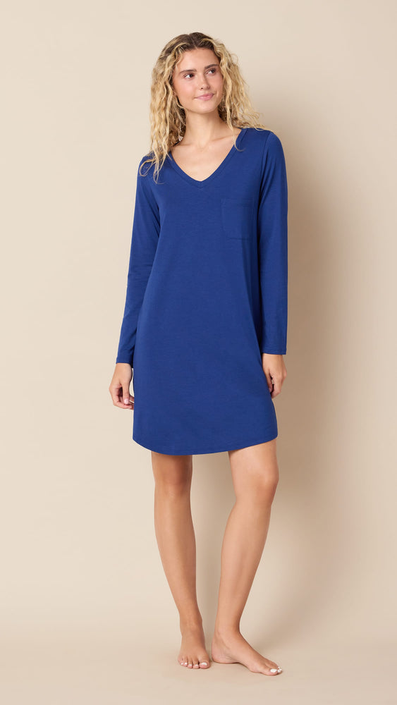 Classic Pima Knit Long-Sleeved Sleep Shirt - Marine Blue Main Marine Blue